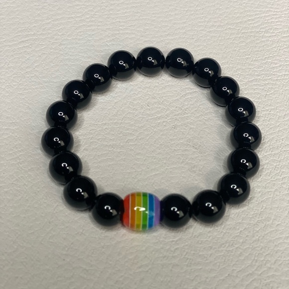 iHeart LGBTQ+ Pride Rainbow Handmade Braided Bracelet - Black - Picture 5 of 6